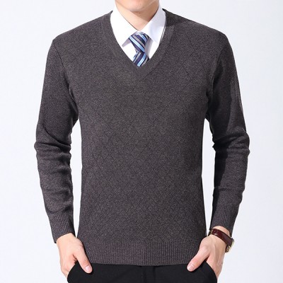 Autumn Winter Men’s Casual V  neck Warm Knit Pullovers Fashion Long Sleeve Sweater Pullovers