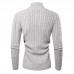 Mens Casual Breathable Buttons High Collar Solid Color Long Sleeve Sweaters