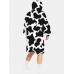 Mens Cow Pattern Print Flannel Two  Sided Oversized Blanket Hoodie With Pouch Pocket