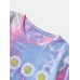 Mens Small Flower Print Tie Dye Round Neck Short Sleeve T  Shirt