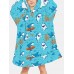 Mens Cartoon Animal Print Reversible Oversized Blanket Hoodie Home Sleepwear Robes With Pocket