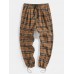 Mens Vintage Plaid Cotton Elastic Waist Drawstring Jogger Pants