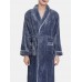 Mens Flannel Lapel Double Pocket Warm Belted Robes With Contrast Binding