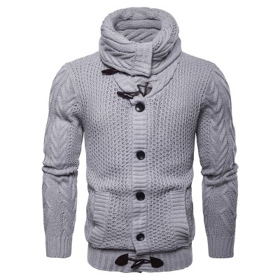 Men’s Casual Knit Flexible Breathable Thickened Buttons Solid Color Winter Long Sleeve Sweaters