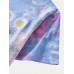 Mens Small Flower Print Tie Dye Round Neck Short Sleeve T  Shirt