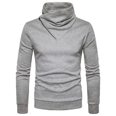 Autumn Winter Fashion Side Zipper Pile Heap Collar Sweater Pullover Men’s Casual Pure Color Sweater