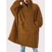 Mens Flannel Thicken Oversized Kangaroo Pocket Blanket Hoodies Warm Homewear