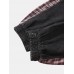 Mens Side Plaid Patchwork Letter Pritned Casual Drawstring Denim Jogger Pants