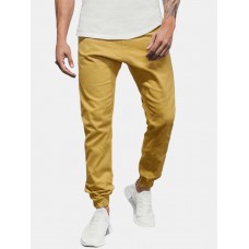 Mens Solid Color Casual Drawstring Pants With Pocket