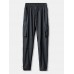 Mens Solid Color Multi Pocket Reflective Drawstring Sport Cargo Jogger Pants