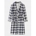 Mens Plaid Print Long Sleeve Comfy Sleepwear Bathrobe Home Robe With Pocket